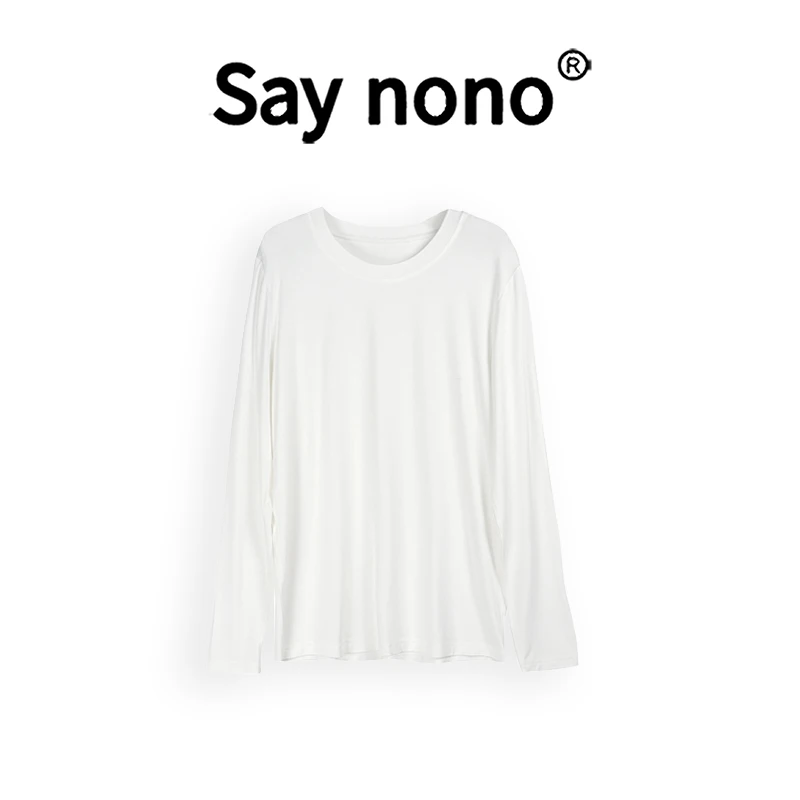 懒猫nono│Saynono 气质慵懒白色女士简约长袖打底T恤衫WD10391