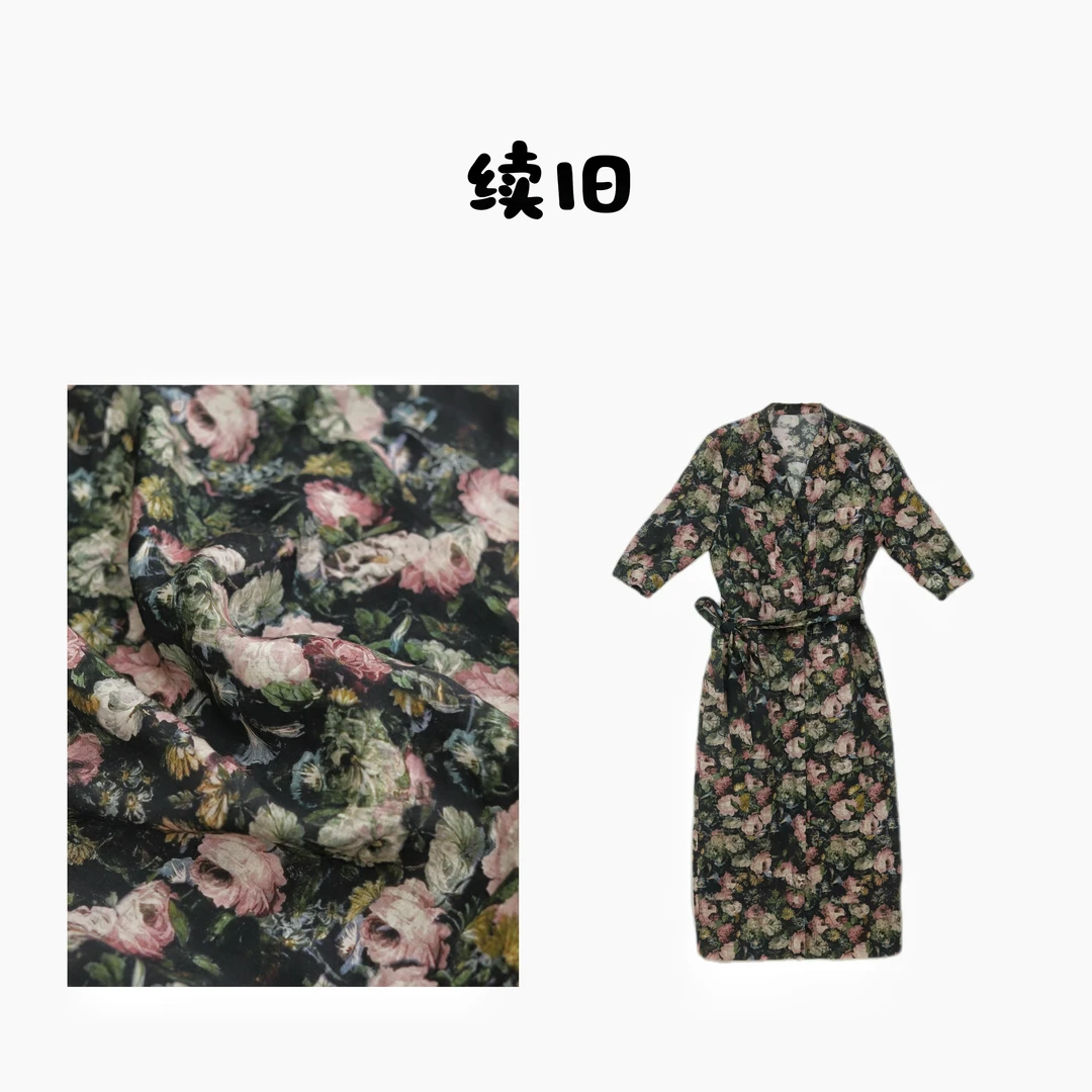 【玫瑰连衣裙】醋酸麻印花连衣裙夏季新款透气百搭时尚气质裙24160