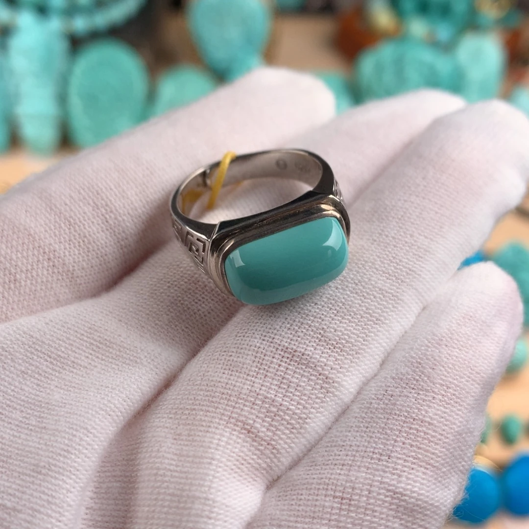 绿松石银S925镶嵌精品戒指