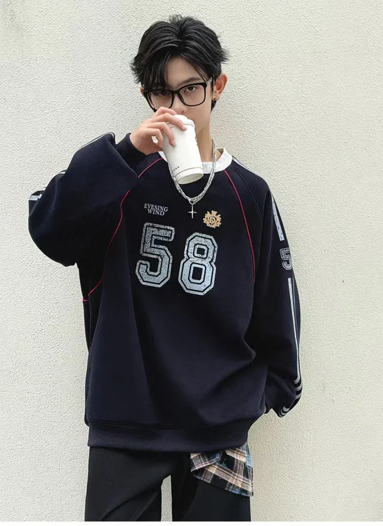 男童加绒款卫衣打底2025新款秋季时髦长袖中大童男孩秋装美式球服