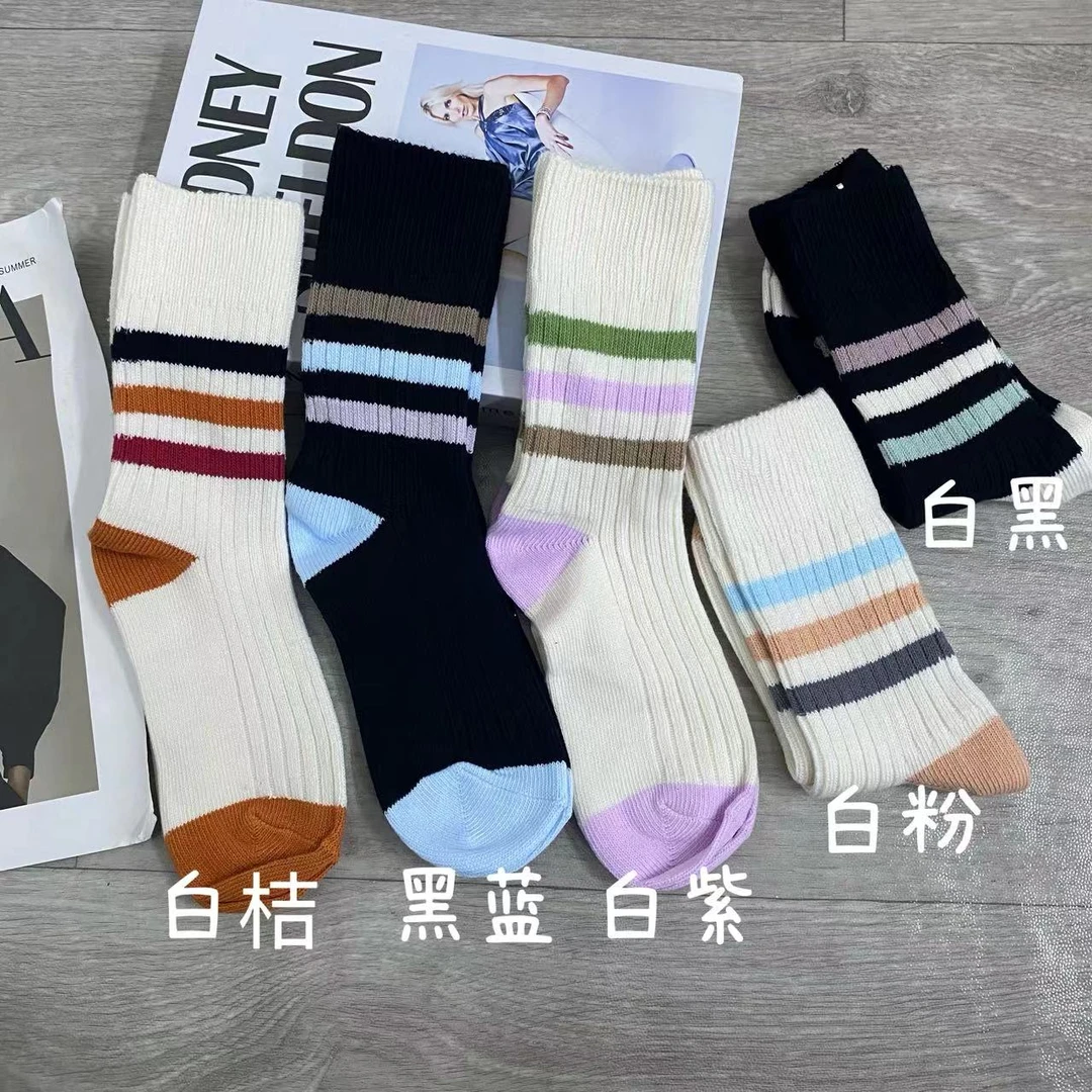 清库存~【3双装】秋冬拼接百搭舒适保暖中筒针织棉袜