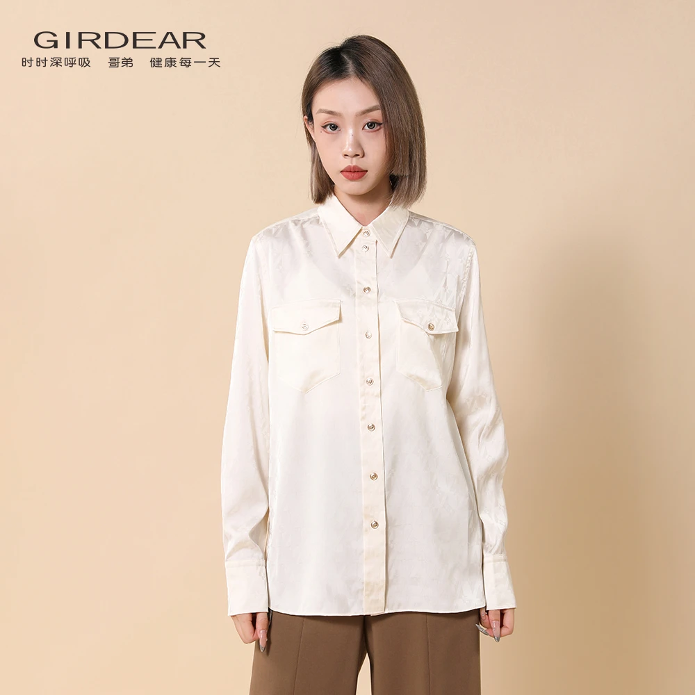 GIRDEAR/哥弟老花时尚轻奢复古优雅气质宽松长袖女士衬衫1300404