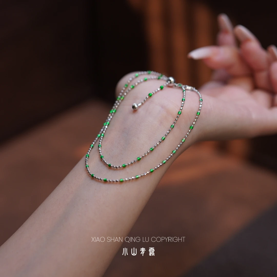 链子925银珐琅 【LZH1087】珐琅彩百搭项链S925银镶嵌 长50cm可调节