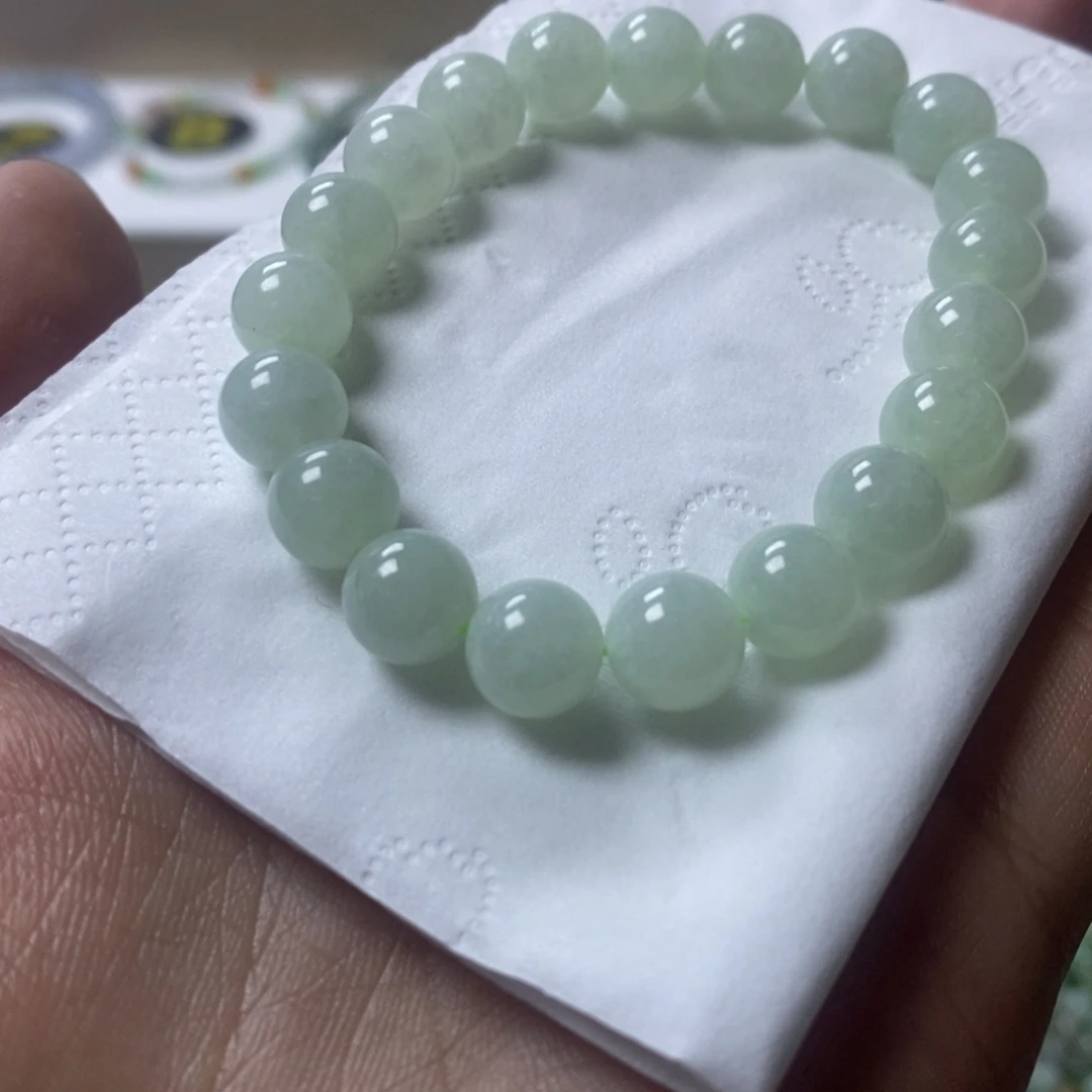 翡翠未镶嵌手链甜绿圆珠卡8.3
