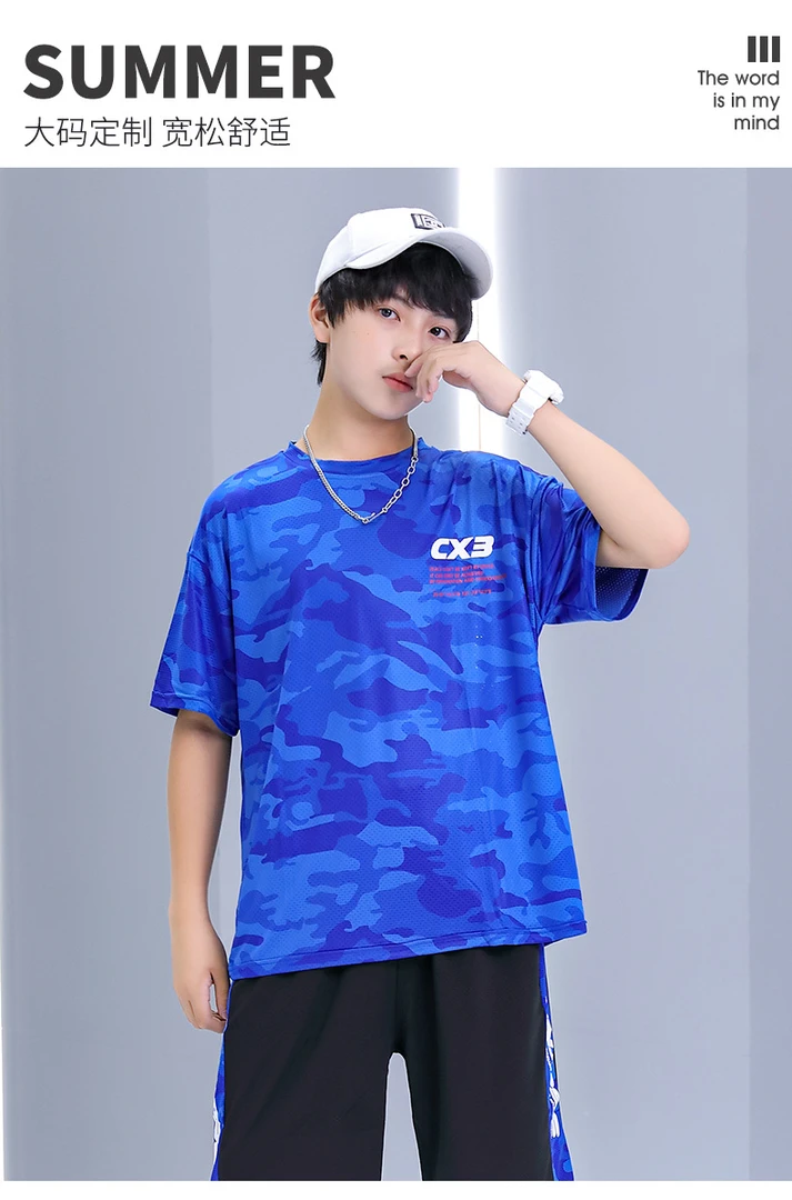 胖童速干套装短袖夏季加肥加大夏装男童潮胖大童装男运动篮球服