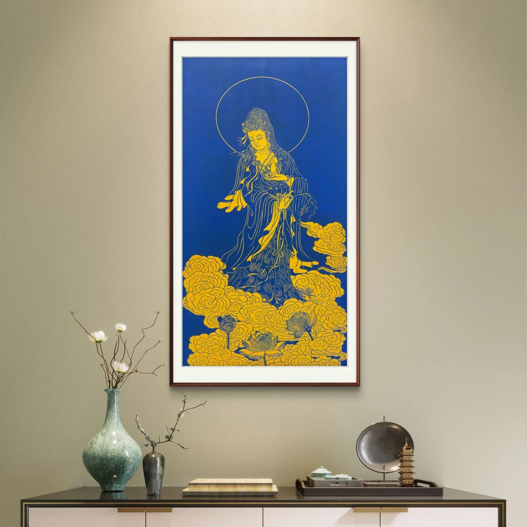 观音菩萨云朵慈渡纯手工拓片装饰画