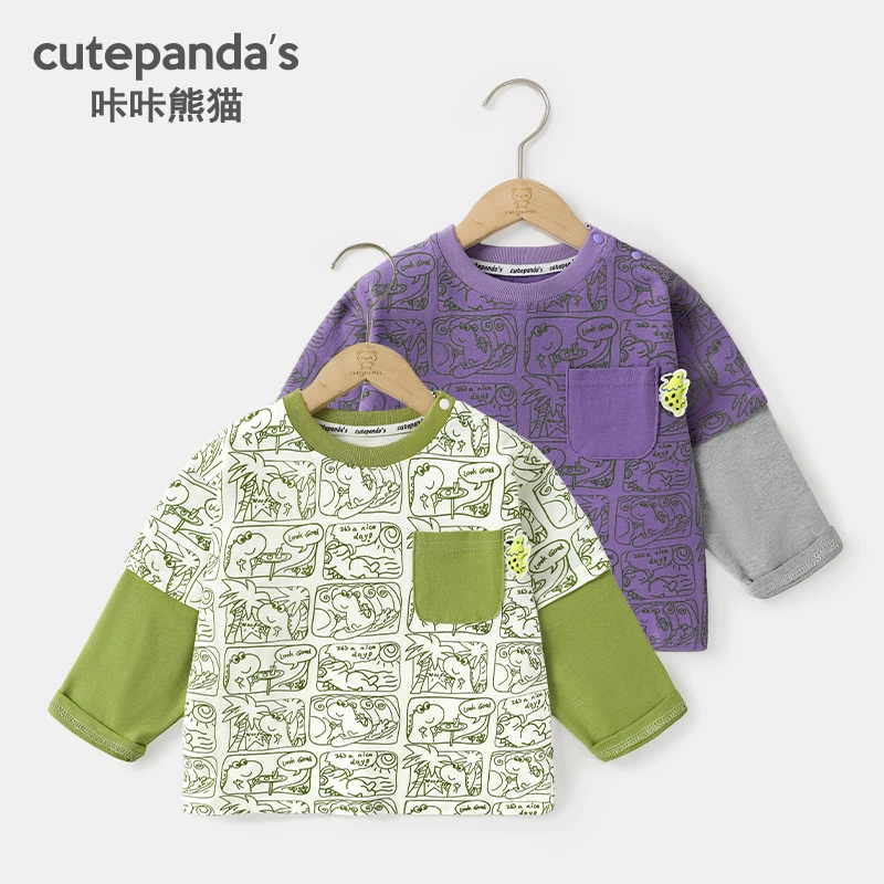 【现货】男女童假两件长袖t恤春秋款婴儿童装小童打底衫上衣潮Y9598