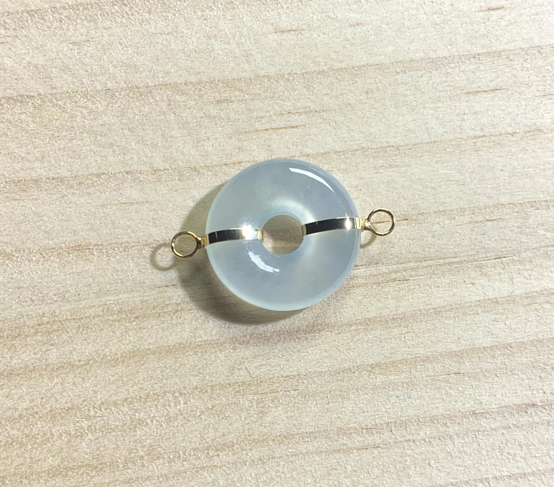 高冰底色甜甜圈平安扣18k黄金镶嵌手绳手链珠串锁骨链配石diy