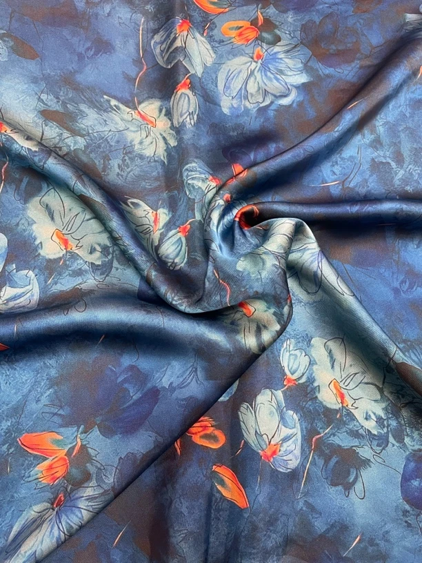 【青花鱼影】重磅皮子布头时装面料花萝香云纱提花绢纺莨纱顺德莨绸