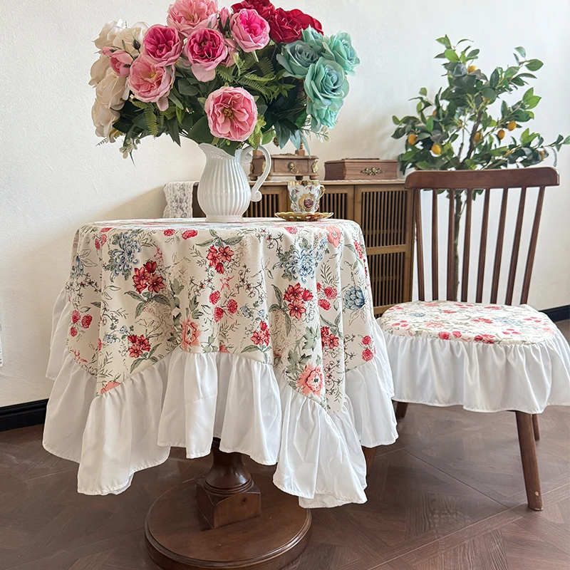 复古法式田园风纱花边加厚不透色桌布适用于餐桌茶几