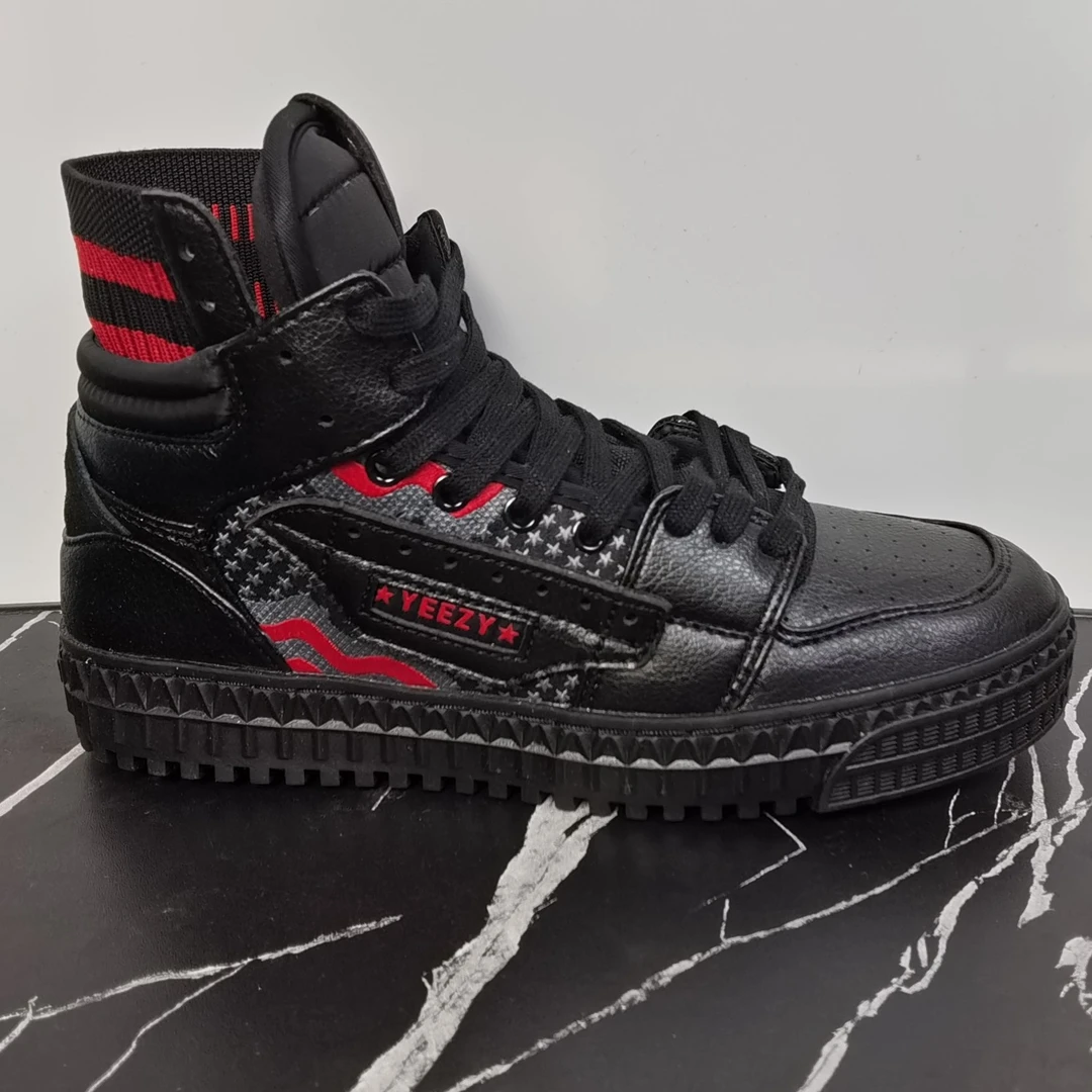 翻边透气通用情侣系带竞速跑步鞋黑红男鞋高帮鞋男款