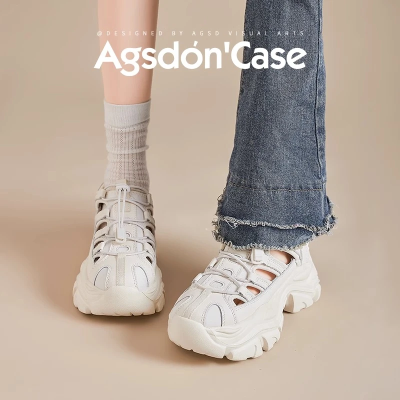 奥古狮登运动凉鞋女秋季2025新款厚底增高镂空透气洞洞溯溪老爹鞋