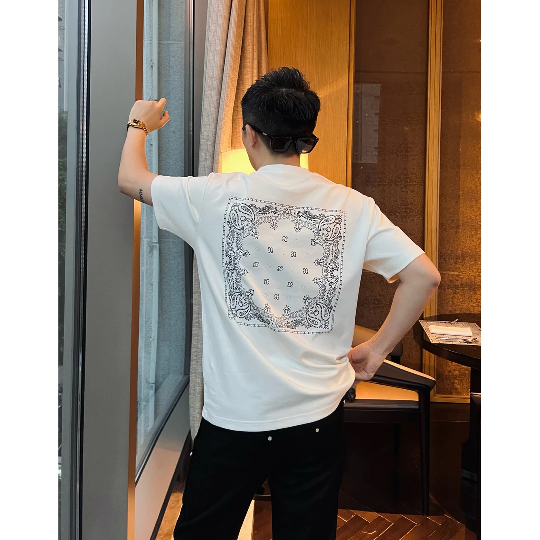 【腰果花短袖】25春夏液氨棉立体厚版印后背男士短袖T恤印花半袖