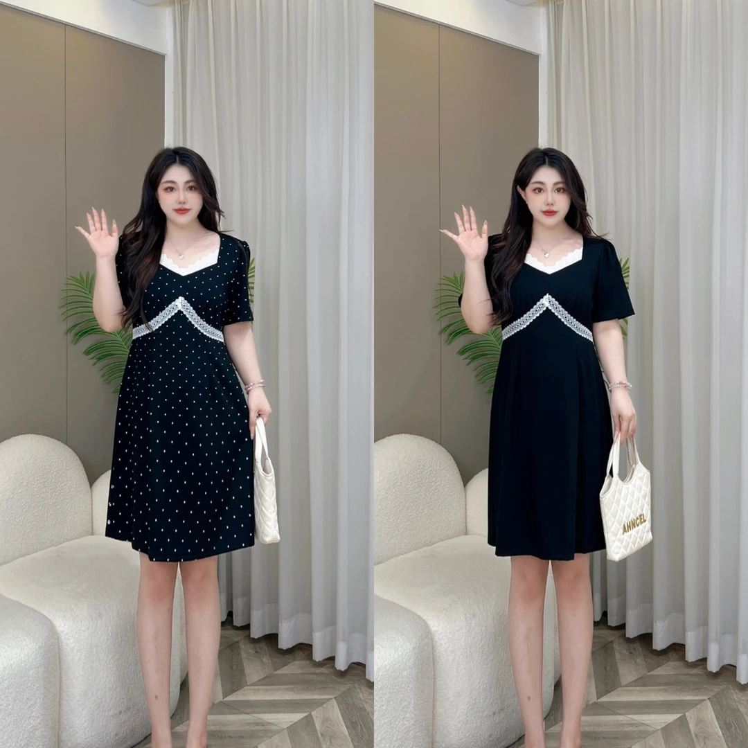 【玲胖胖 黑色柳丁】法式复古时尚温柔优雅大码女装连衣裙LPP61609