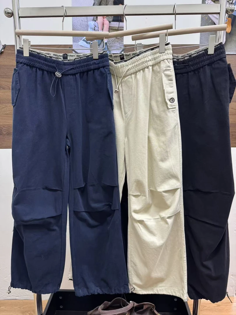NICE圈圈/双腰头设计褶皱款阔腿工装裤A69131