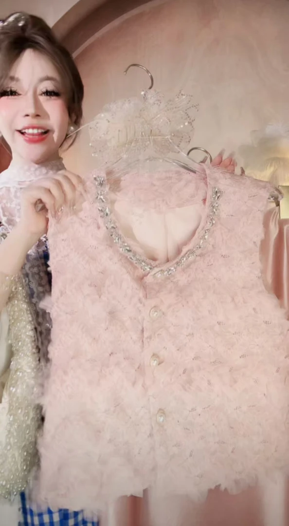 【崔】W0286 粉色马甲女小香风夏韩版高品质无袖背心外套上衣