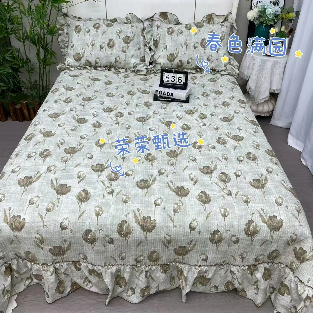 【RR荣荣】春色满园-加大床盖三件套亲肤舒适夹棉绗缝