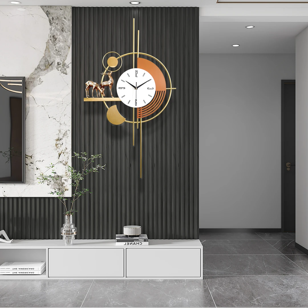 简约静音鹿挂钟网红时尚家用大气北欧客厅背景墙挂表个性轻奢