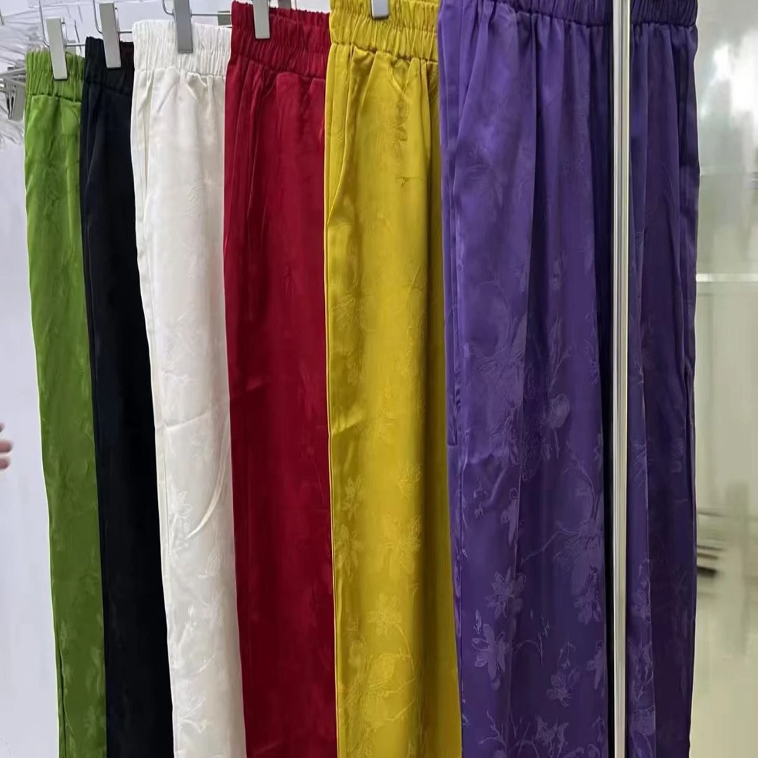 超凉快缎面提花松紧腰直筒休闲八分裤舒适百搭显瘦遮肉