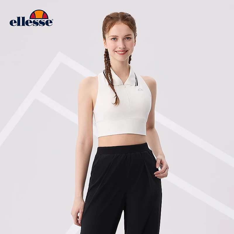 Ellesse网球运动背心带胸垫半拉链翻领女夏季弹力透气POLO上衣