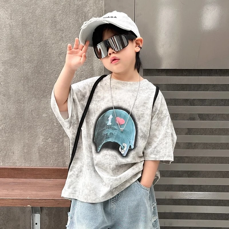 儿童短袖夏季男女童日系潮牌扎染字母T宝宝小童洋气半袖T恤韩版潮