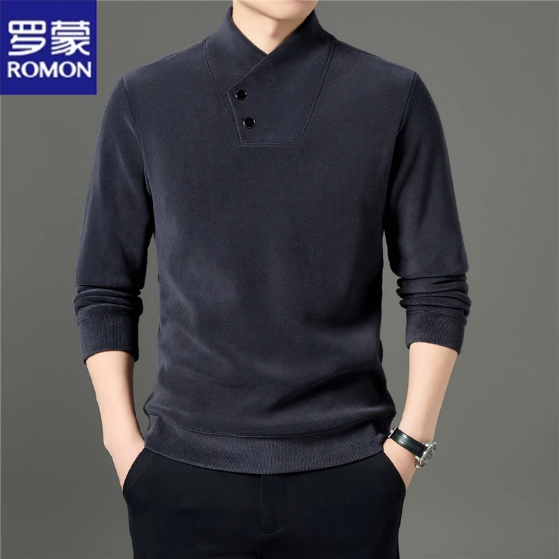罗蒙品牌男士奥粒绒卫衣冬季新款纯色加厚保暖时尚高领打底衫潮流