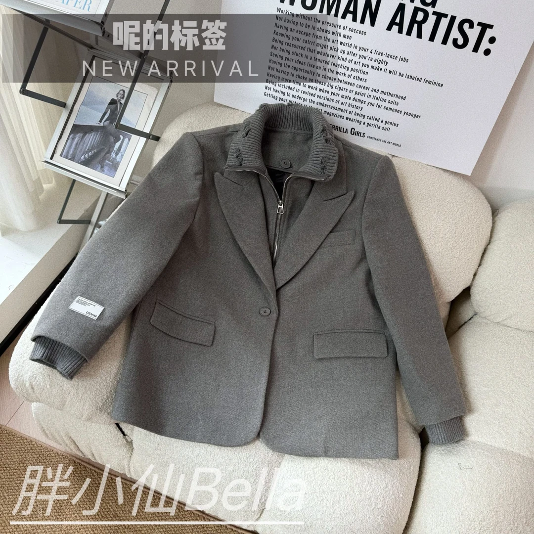 【胖小仙】<呢的标签>时尚休闲百搭西装棉服秋冬胖显瘦大码