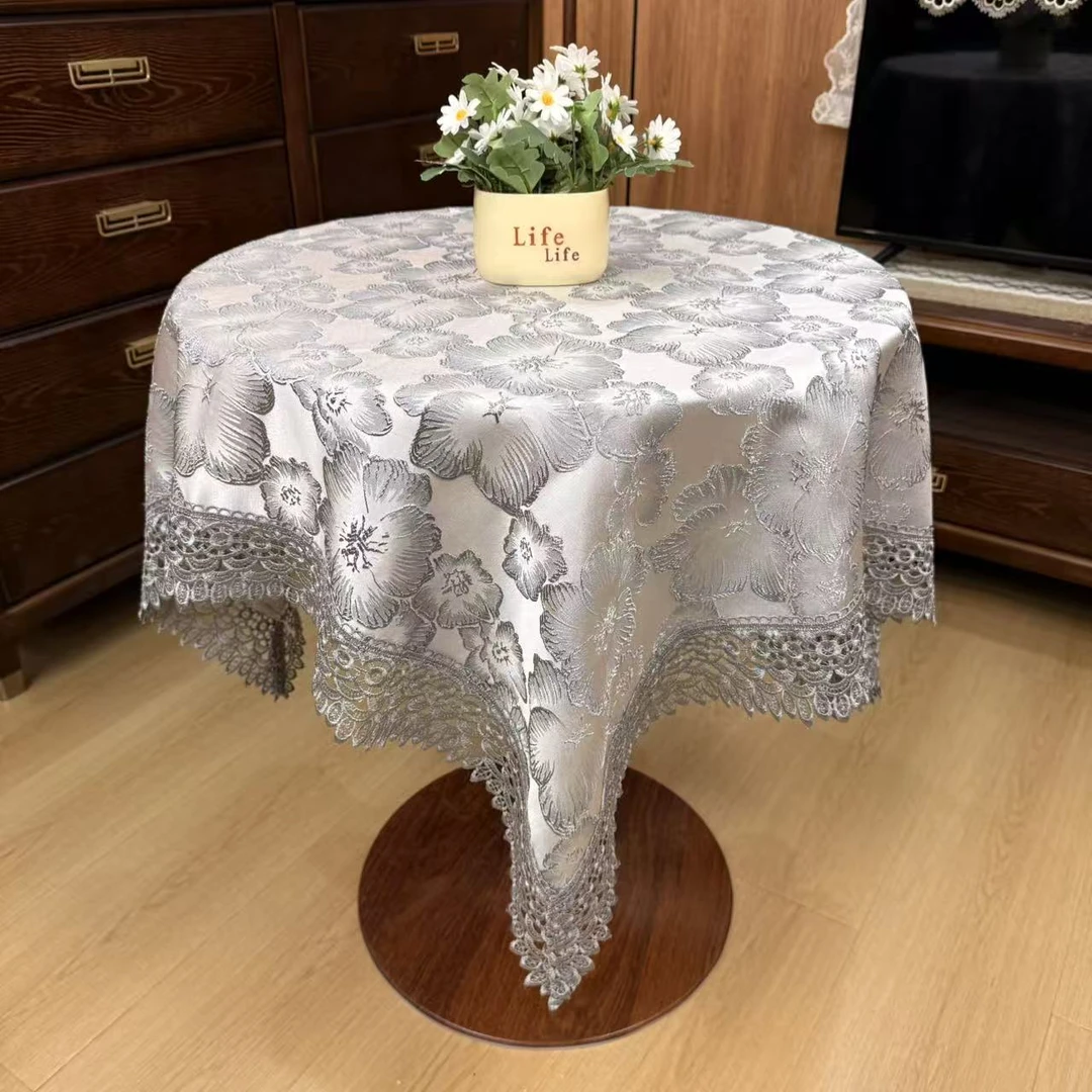 YK129-3浮雕大花灰色 85cm方沙发靠背巾盖巾方桌圆桌盖巾