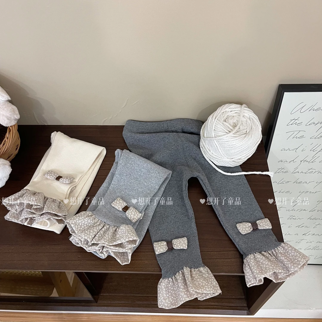 秋冬款打底裤-女小童韩系蝴蝶结儿童百搭高弹加绒加厚女童裤子