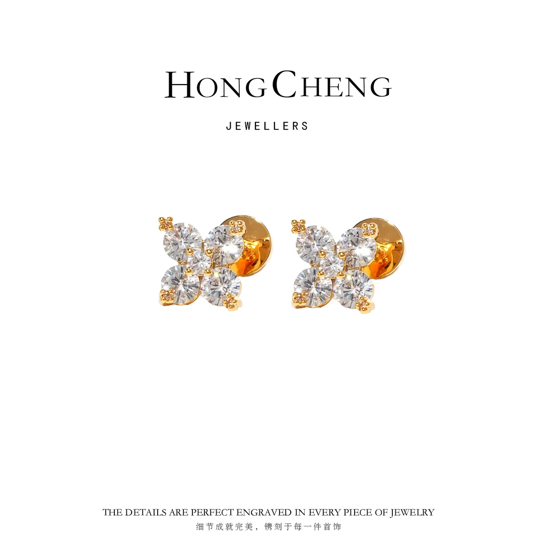 铜合金莫桑石耳饰 高碳钻轻奢高奢银针耳钉NL9441