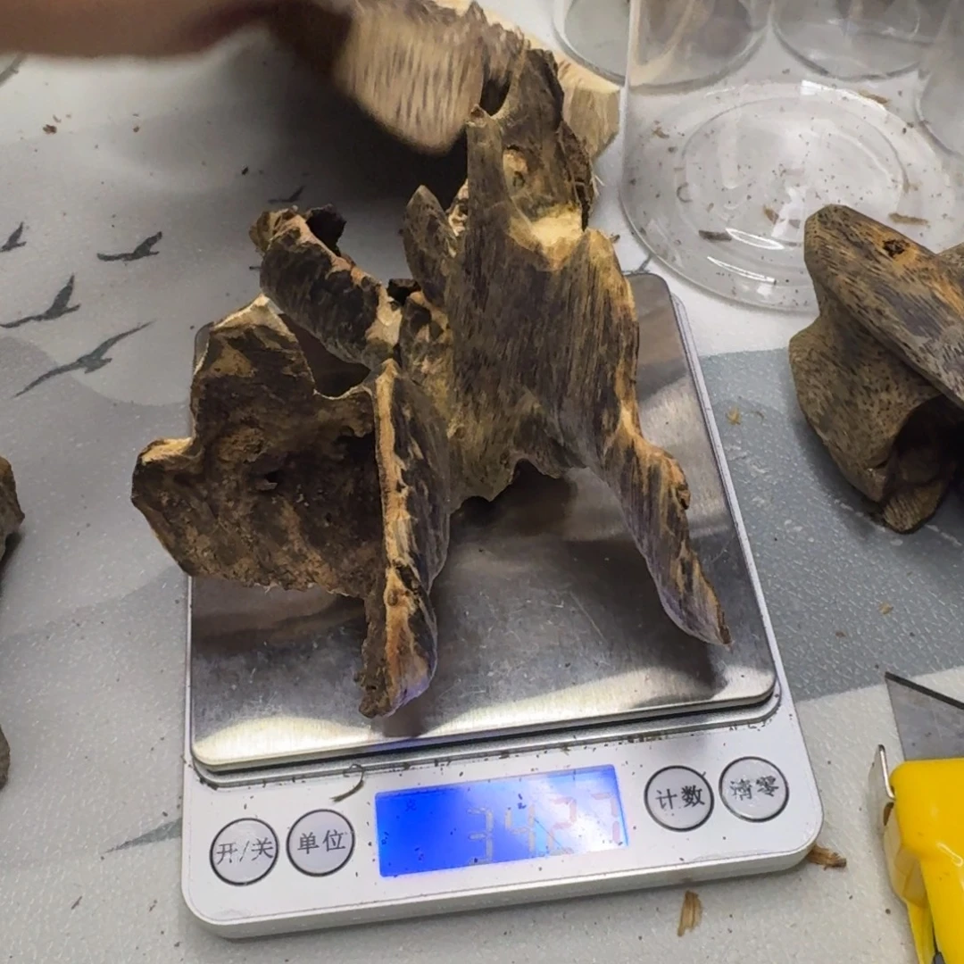 王***师沉香沉香碎屑虎斑紫棋壳子34克