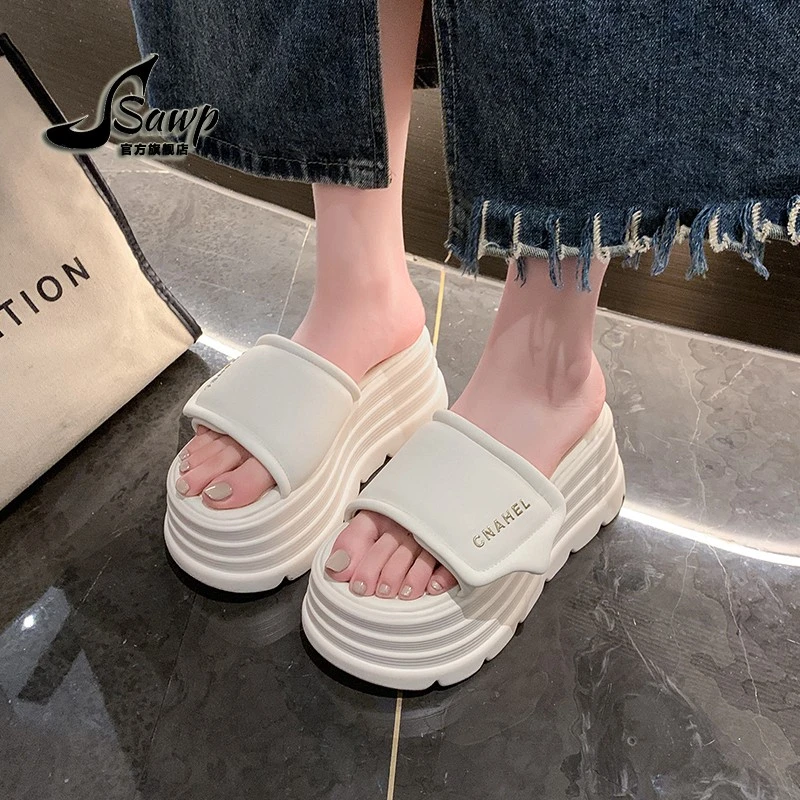 厚底百搭一字拖女2025夏季新款时尚松糕底魔术贴外穿配裙子凉拖鞋