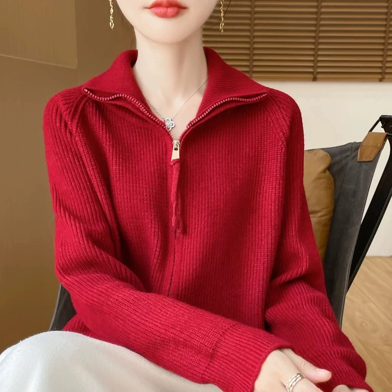 2025春秋新款时尚洋宽松百搭加厚款拉链针织衫毛衣开衫新中式女装