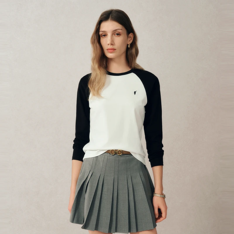 POLOWALK2025秋冬新品女式时尚百搭圆领撞色运动长袖T恤W51540061
