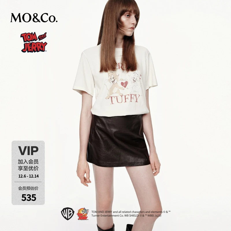MOCO短袖T恤2025秋新品猫和老鼠联名系列斑驳洗旧棉质MBE3TEE003