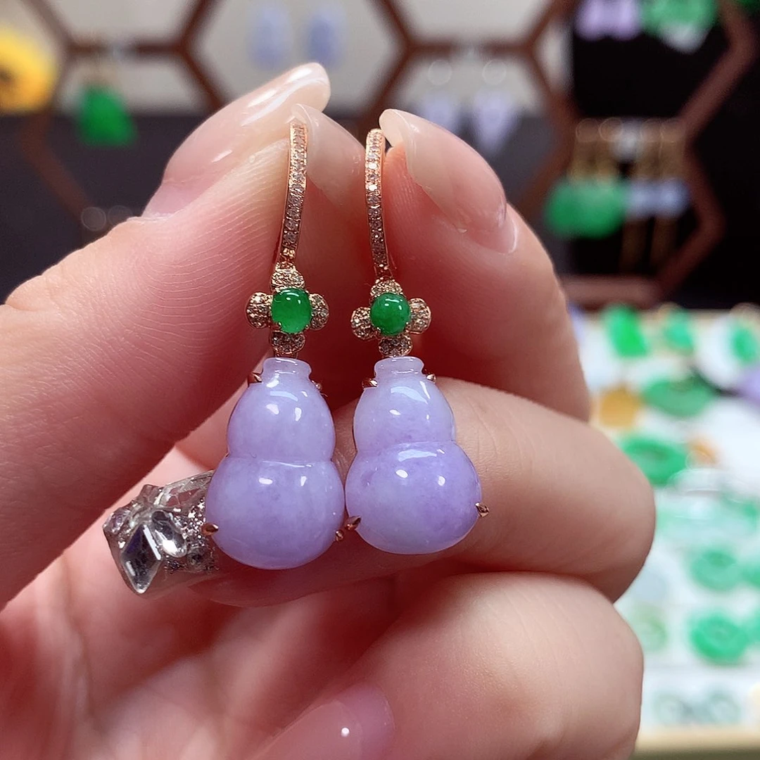 翡翠耳饰18K金镶嵌天然翡翠