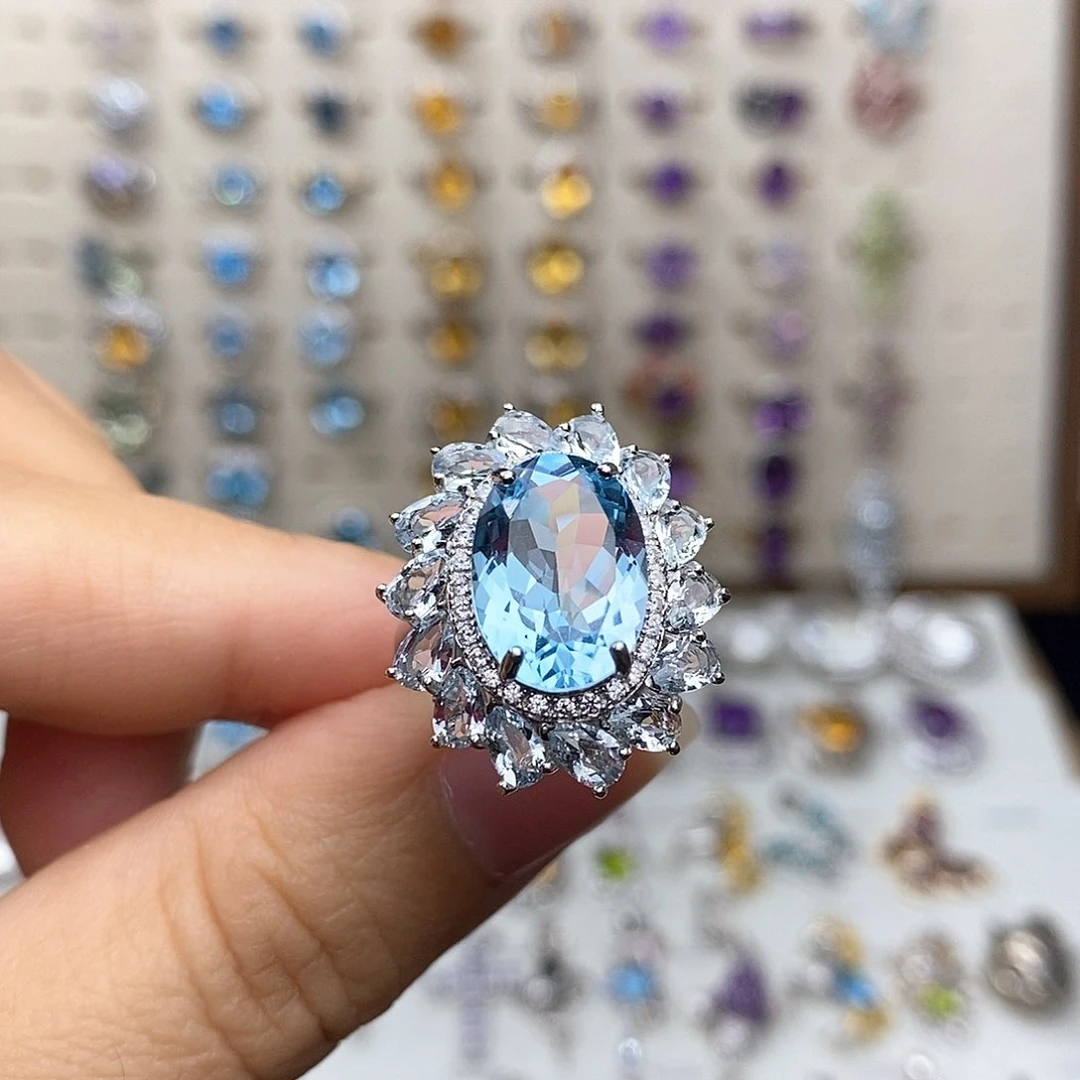 托帕石戒指银S925镶嵌一物一证