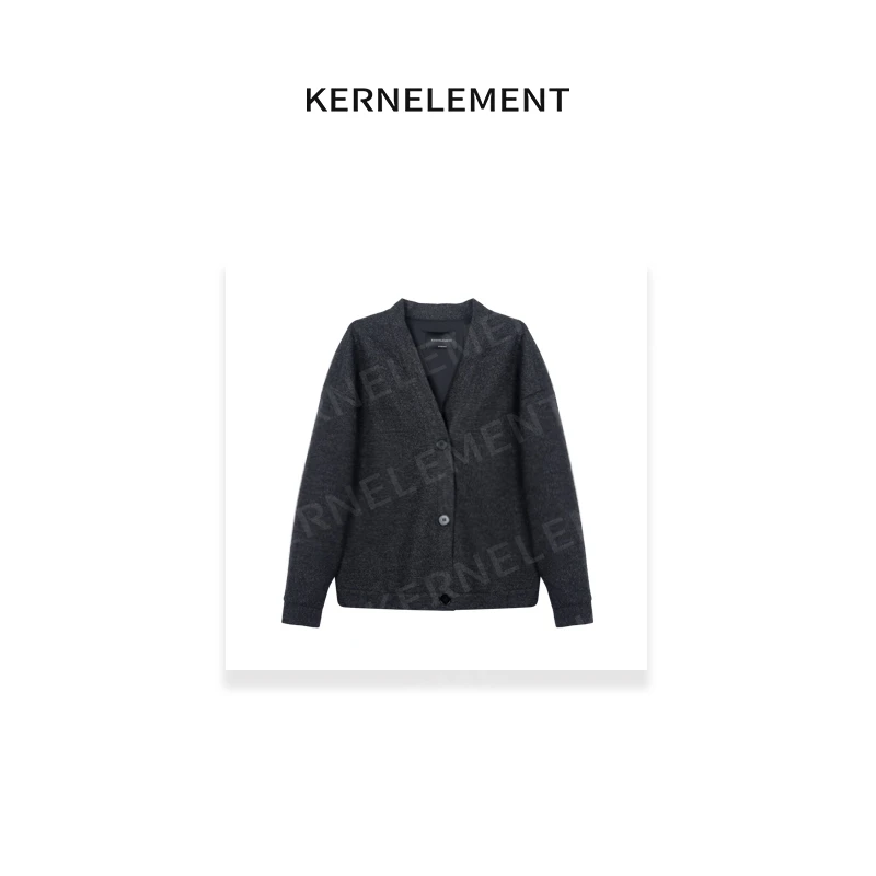 KE「灰外套」下摆抽绳V领设计质感夹花灰外套QK143