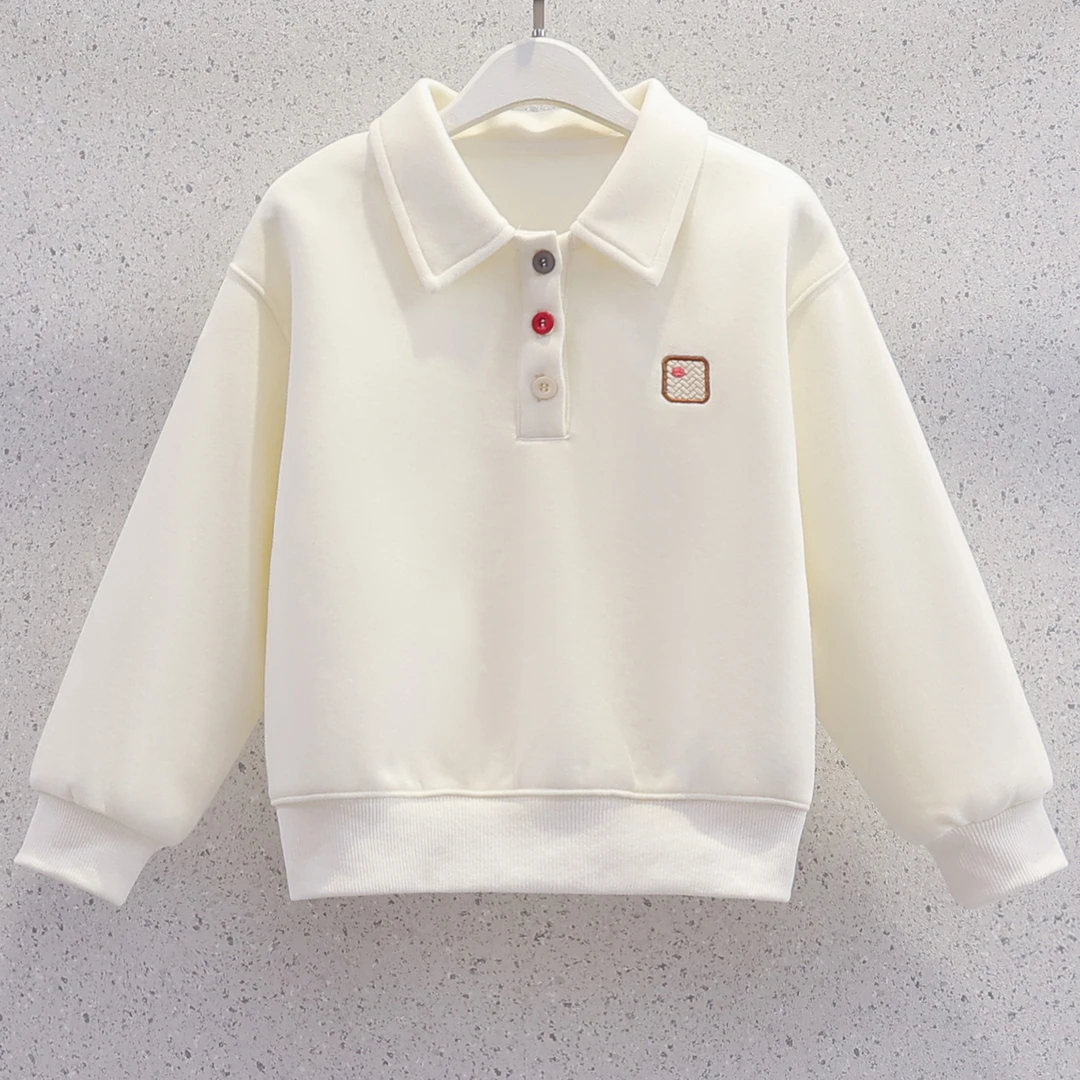 女童polo衫加绒卫衣2025新款春秋季儿童女孩休闲百搭洋气翻领上衣