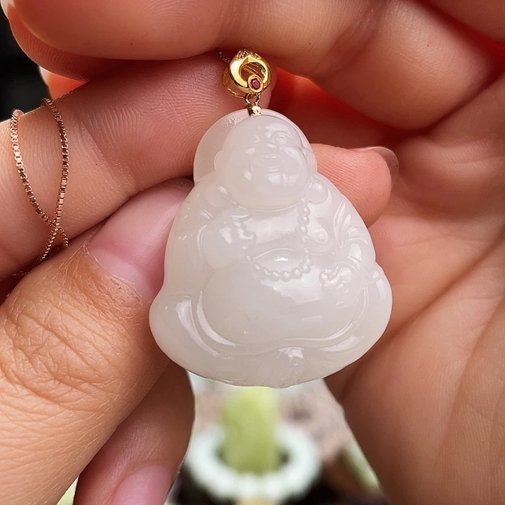 和田玉挂件18K金镶嵌定制发货