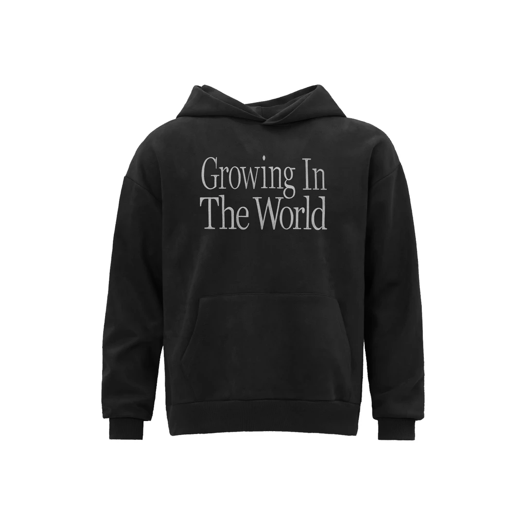 T673 复古重磅压花刺绣插兜连帽卫衣 秋冬套头休闲宽松黑色上衣