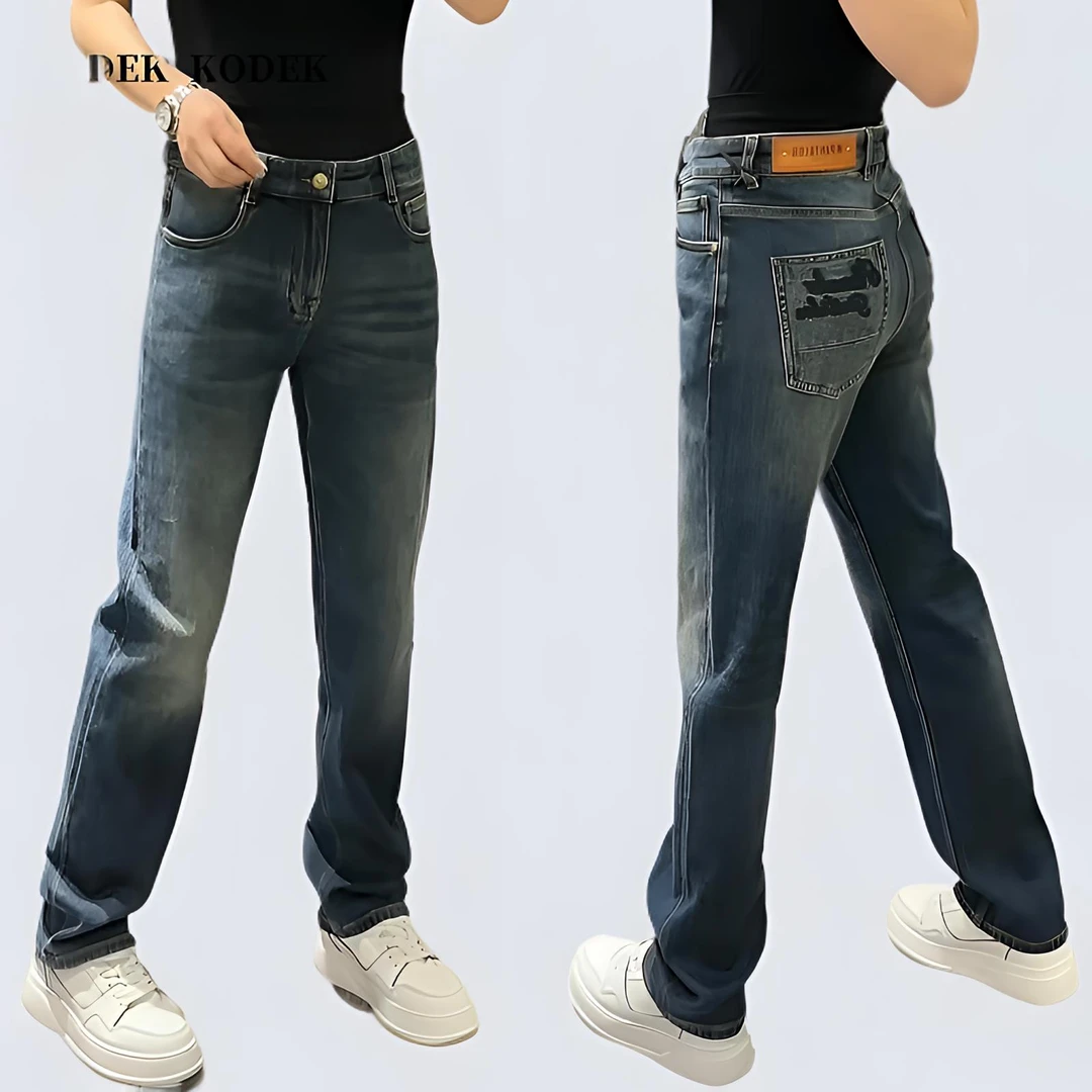 MODEK KODEK轻奢刺绣直筒宽松潮流牛仔裤男士春秋季休闲水洗长裤
