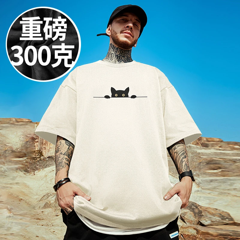 300g重磅港风加肥加大码男装情侣短袖t恤纯棉胖子宽松半袖夏季款