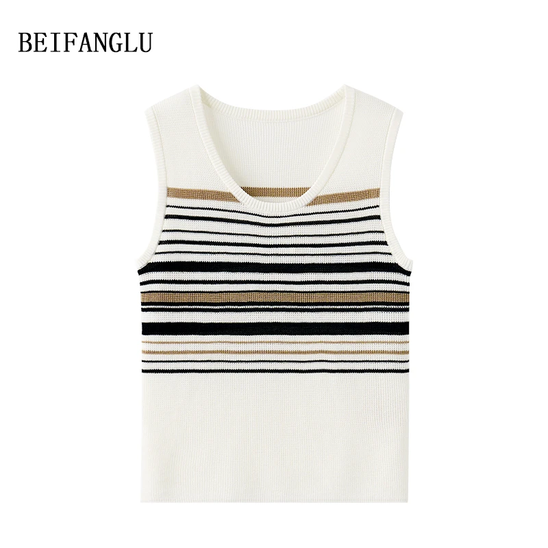 北方鹿  品簰柜单！透气莱赛尔醋酯桑蚕丝条纹针织无袖背心251003