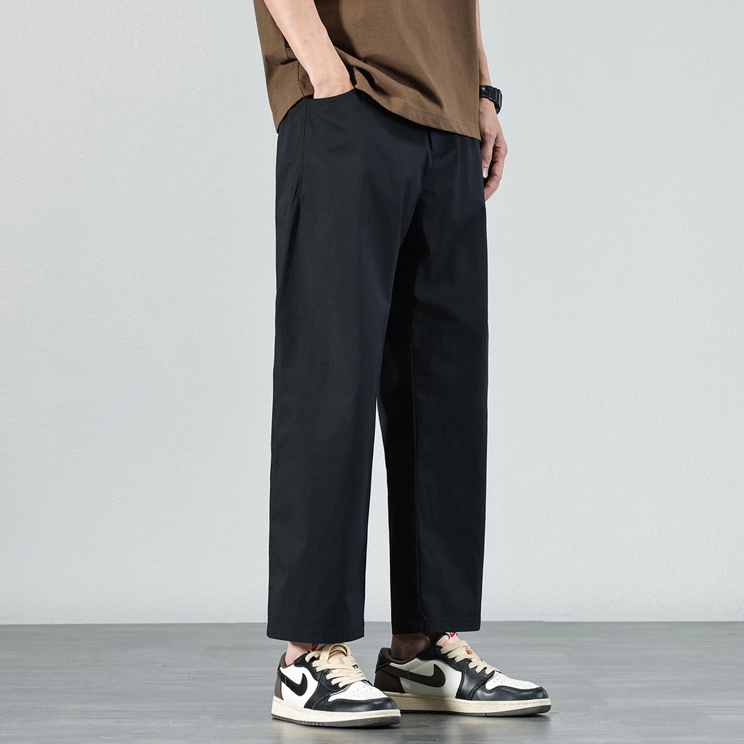 美式复古轻薄透气百搭长裤男2025夏季潮流简约纯色速干直筒休闲裤