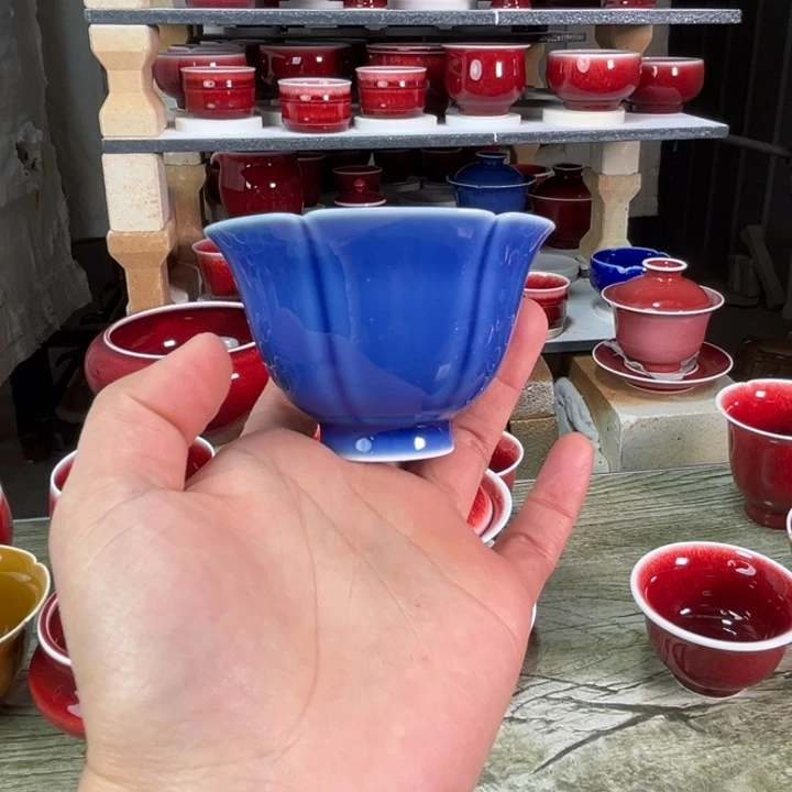 景德镇陶瓷黛蓝玉兰杯