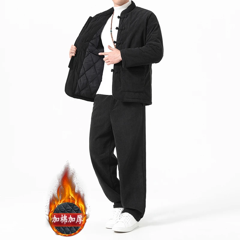 冬季中国风棉衣棉服唐装保暖加厚立领休闲运动套装中老年男两件套