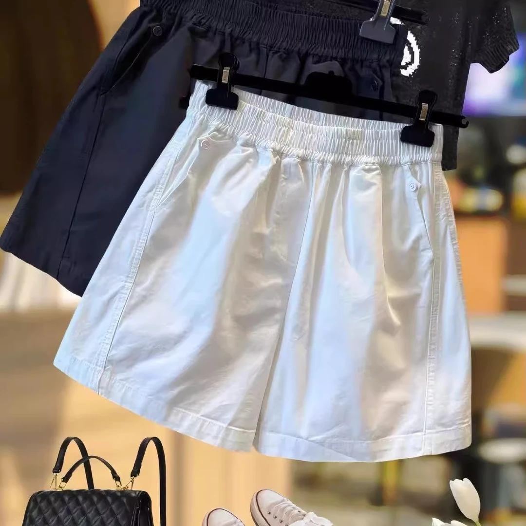 【100纯棉】白色短裤女2025夏季外穿宽松显瘦阔腿裤a字休闲百搭热裤