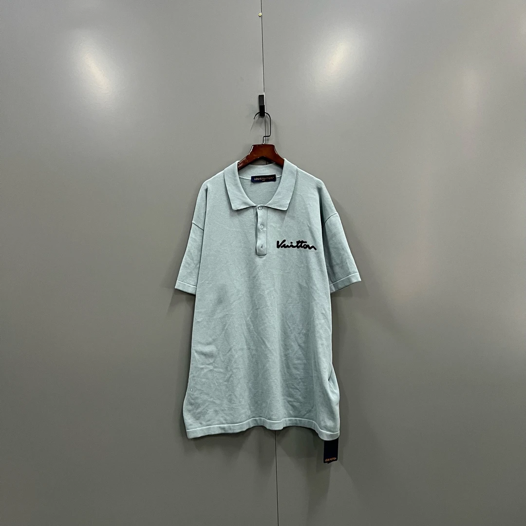 全新未使用 LouisVuitton/路易威登 浅蓝色印花logo针织polo衫XL
