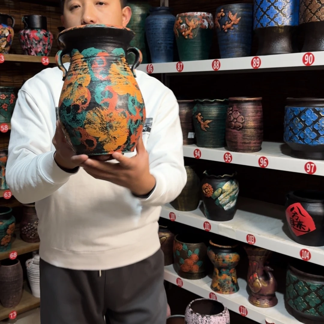 带孔高端浮雕花盆高度+口径25-15